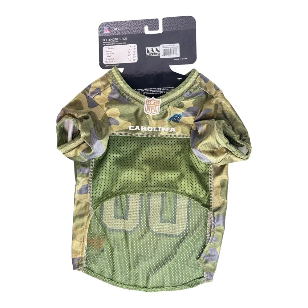 Official NFL Carolina Panthers Camo Dog Pet Football Jersey Size Medium Sports